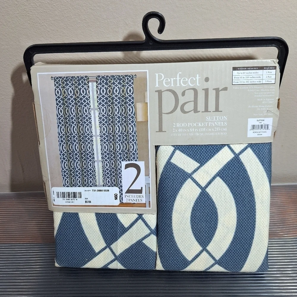 2 Rod Pocket Panels Trellis Style Sutton Ink Curtain Perfect Pair 40